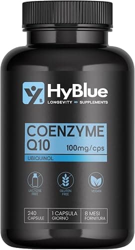 HyBlue Coenzima Q10 Ubichinolo 100 mg 240 cps | Integratore Coenzima Q10 Ubiquinol | Potente Antiossidante per Energia Cellulare e Benessere Cardiaco | Senza Glutine Ne Lattosio, 100% Vegano | 8 Mesi Generico - integratore