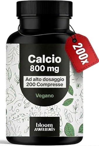 Calcio Integratore, 200 Compresse, 800 mg per Dose (2 Compresse al Giorno), Carbonato di Calcio Puro, Vegan, Formula Essenziale, Prodotto in Germania - Calcium Supplement - Testato in Laboratorio Generico - integratore