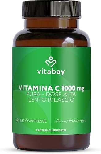 Vitabay Vitamina C 1000 mg – 250 compresse vegane a rilascio prolungato con 50 mg di flavonoidi agrumari – Con acido ascorbico (60%) – Senza additivi – Testata in laboratorio in Germania Generico - integratore