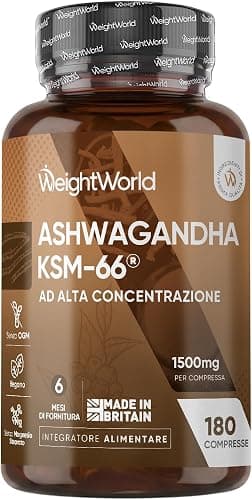 Ashwagandha KSM-66 Vegana 180 Compresse, 1 al Giorno (6 Mesi di Scorta), 1500mg per Compressa, Estratto 12:1 Integratore Ashwagandha Polvere ad Alta Concentrazione, Withania Somnifera, Prodotto in UK Generico - integratore