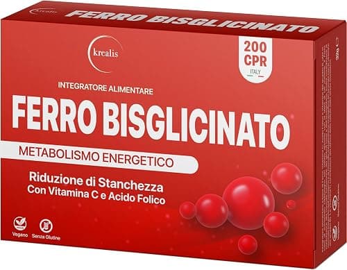 Ferro Integratore Forte bisglicinato 30 mg per dose | 200 Compresse con Acido Folico e Vitamina B Complex | Alta Assorbibilità | Integratore Ferro per Stanchezza e Difese Immunitarie Generico - integratore