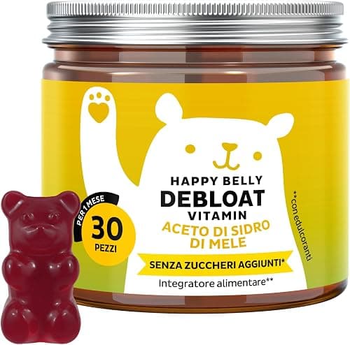 Bears with Benefits - Aceto di Mele e Vitamina B12 - Digestione - 30 pezzi | Happy Belly Debloat - Aceto di Mele, Vitamina B12, B6 - Cura da 1 mese - Senza Zuccheri, Vegano Generico - integratore