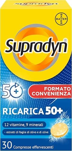 Supradyn Ricarica 50+ Integratore Multivitaminico Completo Vitamine E Minerali Con Vitamina B12, C, D, Zinco Per Stanchezza Fisica E Concentrazione Dai 50 Anni Uomo E Donna, 30 Compresse Effervescenti Generico - integratore