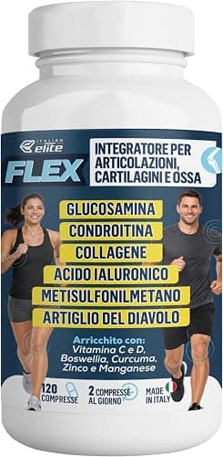 Italian Elite® Flex Articolazioni, Ossa e Cartilagini. Integratore con Glucosamina, Condroitina, MSM, Collagene, Acido Ialuronico, Artiglio del Diavolo, Curcuma, Boswellia, Vitamine e Minerali. 120cpr Generico - integratore