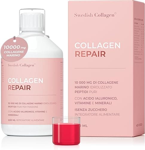 Swedish Nutra Integratore liquido collagene marino 10.000 mg - 500 ml, 20 giorni | Peptidi puri e vitamine per capelli, pelle, unghie, articolazioni | Senza zucchero | Clinicamente testato Generico - integratore