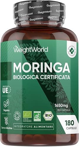 Moringa Capsule, Biologiche Certificate, 180 Capsule, 1650mg per Dose, Superfood Naturale e Vegano, Foglie di Moringa Oleifera Biologica Fonte di Vitamine e Minerali, 2 Mesi di Scorta, Senza Glutine Generico - integratore
