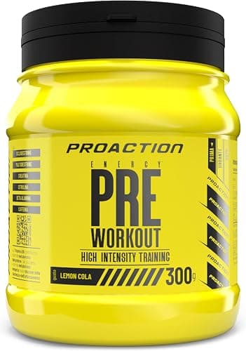 ProAction Pre Workout Potente | Integratore Preworkout con Creatina, Citrullina Malato, Beta Alanina e Caffeina | Boost di Energia e Resistenza per Bodybuilding, Sport e Fitness | 20 Porzioni | 300g Generico - integratore