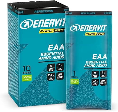 Enervit Pure-Pro Integratore di Aminoacidi Essenziali in Polvere, 5g EAA per Dose, 2.4g BCAA, Vitamine B6 e B12, Plant-Based, Riduzione Stanchezza, Durante e Post Workout, Vegan, 10 Bustine da 10g Generico - integratore
