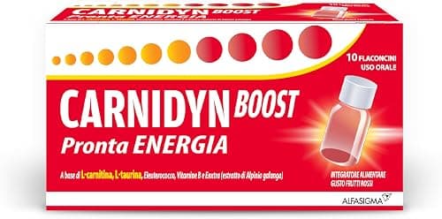 Carnidyn Boost, Integratore per Extra Energia, con Carnitina, Taurina, EnXtra (Alpinia Galanga), Eleuterococco e Vitamine B, Privo di Caffeina, Glutine e Lattosio, Gusto Frutti Rossi, 10 flaconcini Generico - integratore