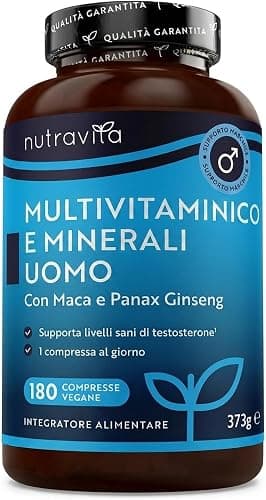 Nutravita Multivitaminico Uomo - 180 Multivitamin Compresse Vegane - Integratore Multivitaminico Uomo con 25 Vitamine & Minerali Attivi Essenziali con Radice di Maca e Panax Ginseng Generico - integratore
