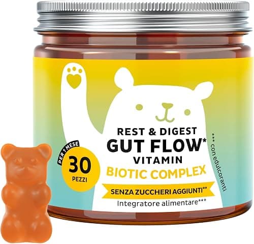 Bears with Benefits - Gommose Bromelina - Probiotici, Digestione - 30 pezzi | Rest & Digest Gut Flow - Probiotici e Bromelina, Inulina, Vitamina B6 - Cura da 1 mese - Senza Zuccheri Aggiunti, Vegano Generico - integratore