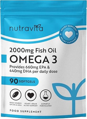 Nutravita Omega 3 2000mg 2000mg con 660mg EPA e 440mg DHA, 90 Omega 3 Capsule per 4 Mesi di Fornitura, Integratori per Donne e Uomini, Integratore Olio di Pesce Omega 3 - Ricco di EPA e DHA Generico - integratore
