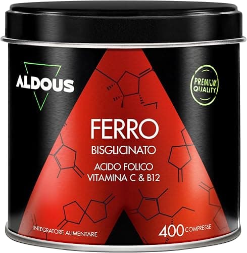 Ferro Integratore - 400 Compresse - Vitamina C, Acido Folico, B12 | Integratore Stanchezza Fisica e Mentale - Ferro Chelato - Globuli Rossi, Energia Supplemento, Sistema Immunitario - ALDOUS Generico - integratore
