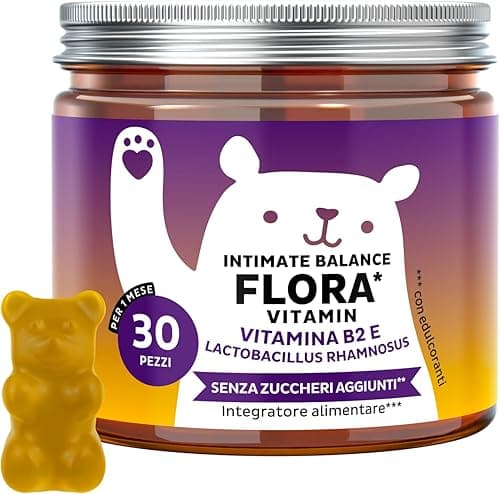 Intimate Balance Flora Vitamin – Benessere Intimo – con Vitamina B2 (Riboflavina) e Vitamina C – 30 pezzi (1 mese) – Multivitaminico Donna – Senza zuccheri aggiunti, Vegan – Bears with Benefits Generico - integratore