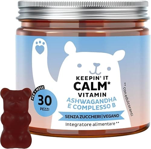 Bears with Benefits - Gommose Ashwagandha - Stress & Relax - 30 pezzi | Keepin' It Calm Vitamin - Ashwagandha, Vitamina B12, B6, B1, B2 e L-Teanina - Cura da 1 mese - Senza Zuccheri, Vegano Generico - integratore