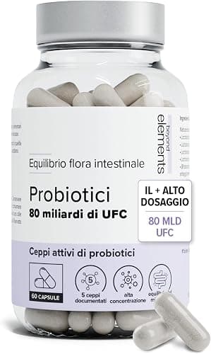 Probiotico Flora Intestinale - 80 Mrd UFC/giorno - Complesso Multi-Ceppo | 5 Ceppi Attivi documentati - Immunità & Comfort digestivo - 60 capsule vegan - Beyond Elements Generico - integratore