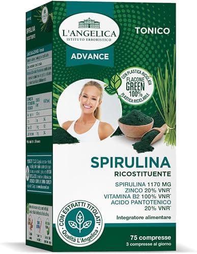 L'Angelica Superfood, Integratore Spirulina, Ricostituente, Riduce l'Affaticamento, Con Vitamina B2, Zinco, Acido Pantotenico, Senza Glutine, Lattosio, Vegano, 1 Confezione da 75 Compresse Generico - integratore