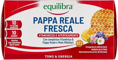 Equilibra Integratori Alimentari, Pappa Reale Fresca, Integratore con Vitamine del Gruppo B, Arricchito con Miele Millefiori, Adatto Anche ai Bambini Sopra i 6 Anni, 10 Flaconcini Pronti da Bere Generico - integratore