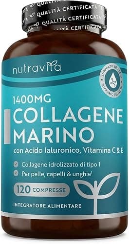 Collagene Marino con Acido Ialuronico in Peptidi Titagen di Collagene Idrolizzato, Tipo I e III, Advanced, con Vitamina C, Coenzima Q10 e Zinco, Senza Magnesio Stearato né Glutine, Collagen da 1200mg