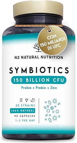 Fermenti Lattici Probiotici per Intestino 150 Millardi UFC | 20 Ceppi Batterici. Probiotici e Prebiotici + Zinco e Inulina. Fermenti Fattici Adulti. 90 capsule. Vegano. N2 Generico - integratore