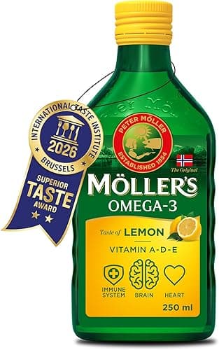 Moller’s ® | Olio di fegato di merluzzo Omega 3 | Integratori alimentari di omega-3 con EPA, DHA, vitamine A, D ed E | Superior Taste Award | Marchio esistente da 166 anni | Limone | 500 ml Generico - integratore