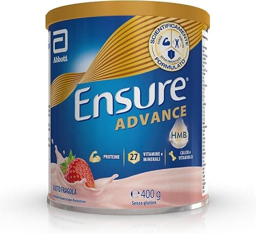 Ensure Advance Integratore Alimentare Proteico in Polvere, con 27 Vitamine e Minerali, Integratore Alimentare con Proteine, Calcio e HMB, Confezione 400g, Gusto Fragola