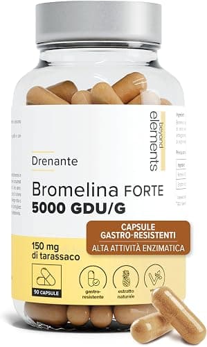 Bromelina Extra Forte Drenante 5000 GDU/g – Alto Dosaggio con Tarassaco – Integratore Gastro-Resistente per il Drenaggio dei Liquidi & il Supporto Digestivo – 90 Capsule Vegetali – Beyond Elements Generico - integratore