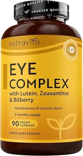 Nutravita Integratore occhi con luteina, zeaxantina, estratto di mirtillo, vitamine A, B12 e zinco - per il mantenimento della normale capacità visiva - 90 capsule vegane - 3 mesi di scorta Generico - integratore
