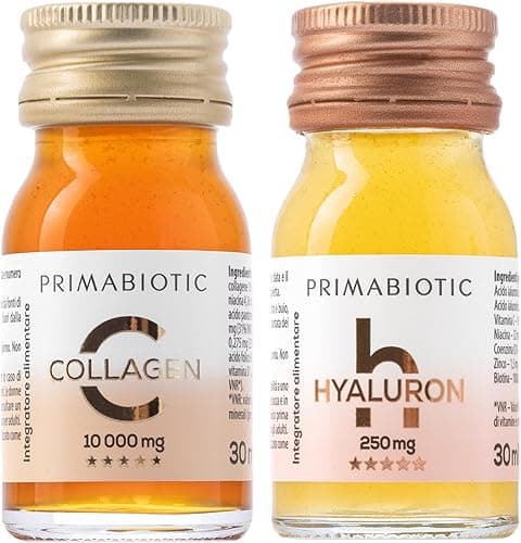 Collagene + Acido Ialuronico da Bere – Primabiotic Duo Pack | 60 Flaconcini da 30 ml | Collagen 10000 mg + Hyaluron 250 mg | Integratori Liquidi per Pelle Idratata e Luminosa Generico - integratore