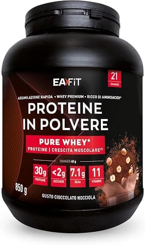 Proteine in Polvere Whey 850 g Gusto Cioccolato Nocciola|30 g per Shaker Proteine | Whey Protein Concentrate e Isolate |BCAA + L-Glutammina + Taurina | Integratore per Massa Muscolare |Con 11 Vitamine Generico - integratore