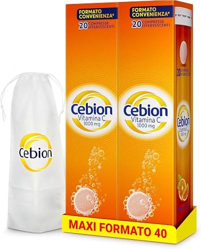Cebion Vitamina C 1000 mg Effervescente Arancia,Supporta il Sistema Immunitario1 e il Metabolismo Energetico, 40 Compresse, Integratore Alimentare + portaombrelli
