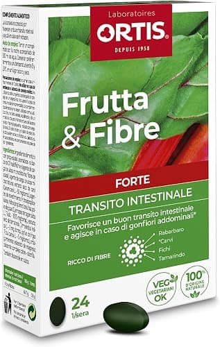 Ortis - Frutta & Fibre Forte 24 Compresse - Integratore Alimentare Che Favorisce un Buon Transito Intestinale - Aiuta In Caso di Gonfiori - Azione Rapida - 100% Naturale a Base di Rabarbaro e Carvi Generico - integratore