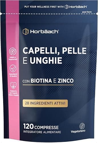 Capelli Pelle Unghie Integratore | 4 Mesi di Fornitura - 120 Compresse | con Biotina, Selenio, Zinc, Vitamin C e più | Hair Skin & Nails | Horbaach Generico - integratore