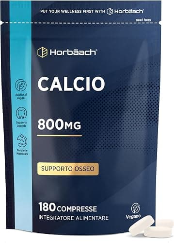 Calcio Integratore 800mg | di Calcio Carbonato per Dose Giornalera | ad Alto Dosaggio | 180 Compresse Vegane | Horbaach Generico - integratore