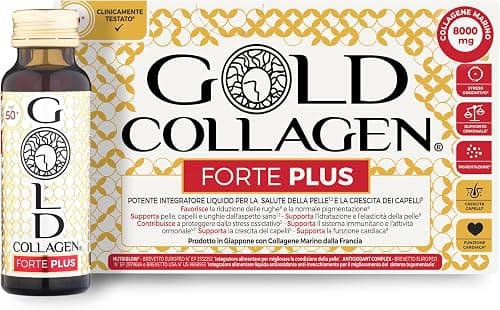 GOLD COLLAGEN New Forte Plus - Collagene Integratore Antirughe con Vitamina C Antiossidante, 8g Collagene Marino con Acido Ialuronico, Biotina Capelli, Pelle, Unghie e Sistema Immunitario, 1 x 10x50ml Generico - integratore