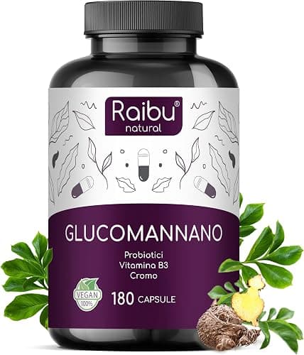 GLUCOMANNANO, 4.100 mg per Dose Giornaliera - Glucomannano Naturale con Cromo, Vitamina B3 e Probiotici - Fibra vegetale, integratore ad alto dosaggio, 180 Capsule Generico - integratore